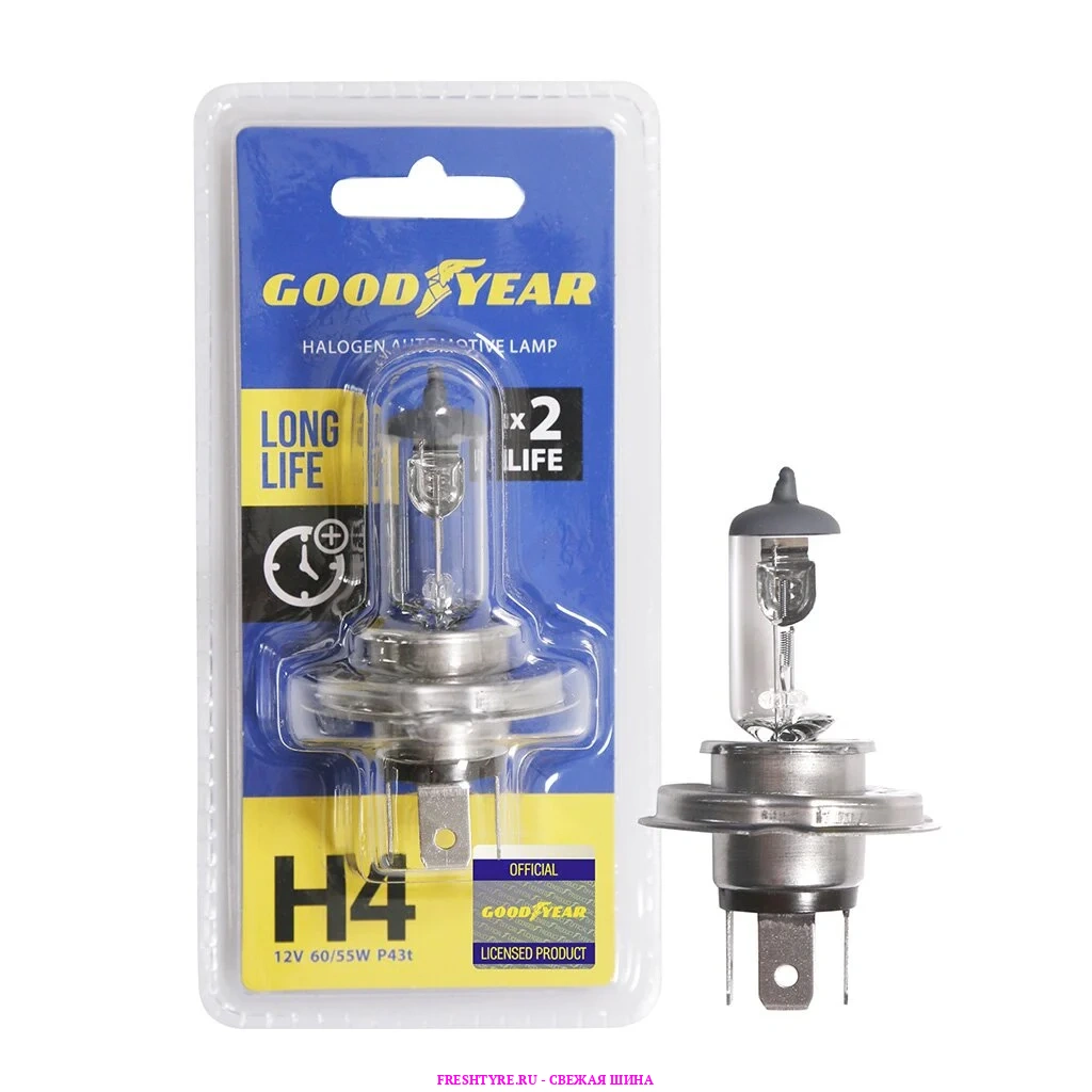 картинка Лампа автомобильная галогенная Goodyear H4 12V 60/55W P43t Long Life от Свежаяшина.рф
